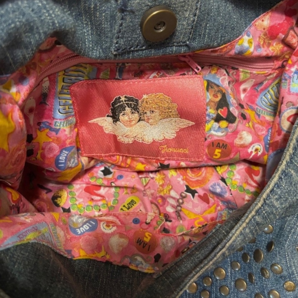 Fiorucci Hobo Bag Denim Blue Top Handle Studded  Zip Around - Picture 7 of 7